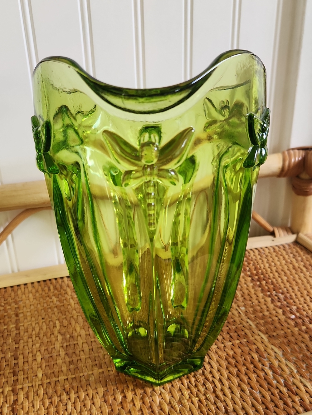 Vintage Green Glass Dragonfly Pitcher - Picture 4 of 4